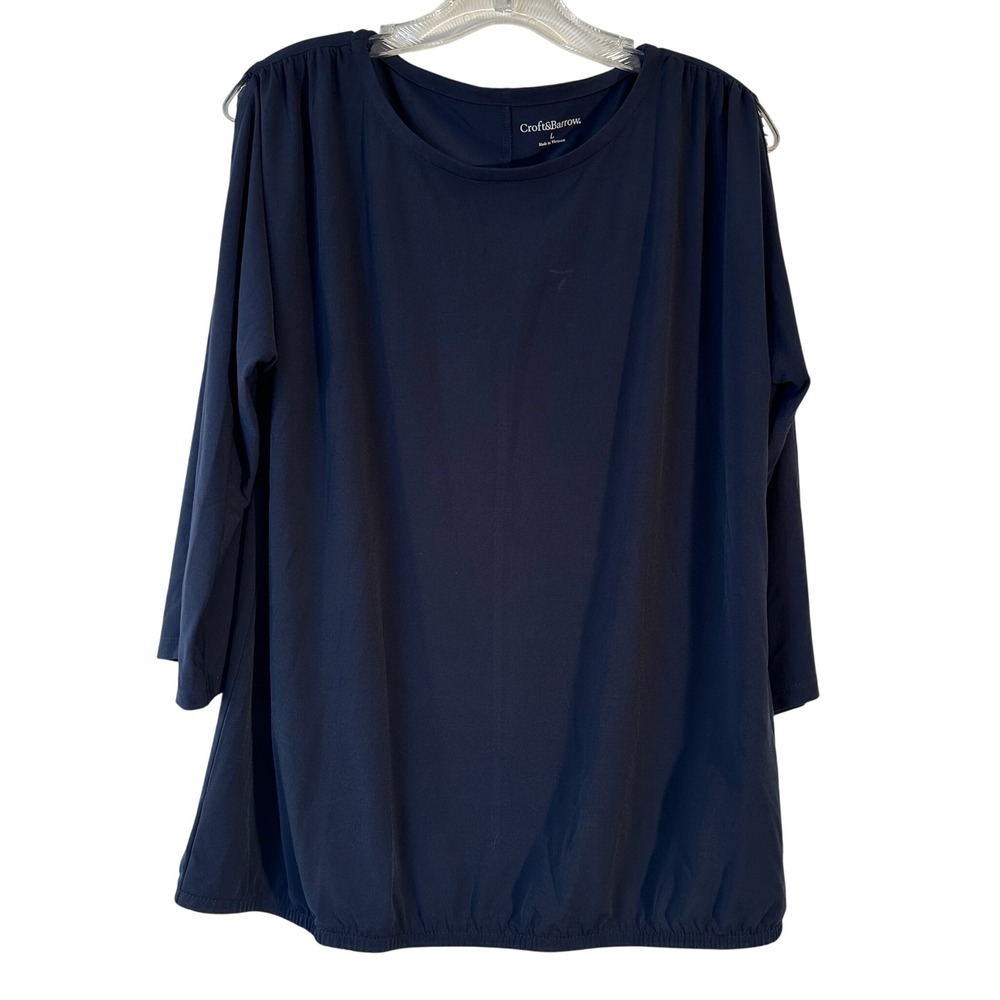 Croft &‎ Barrow Navy Blue Cold Shoulder Split Sleeve Blouse Large NEW